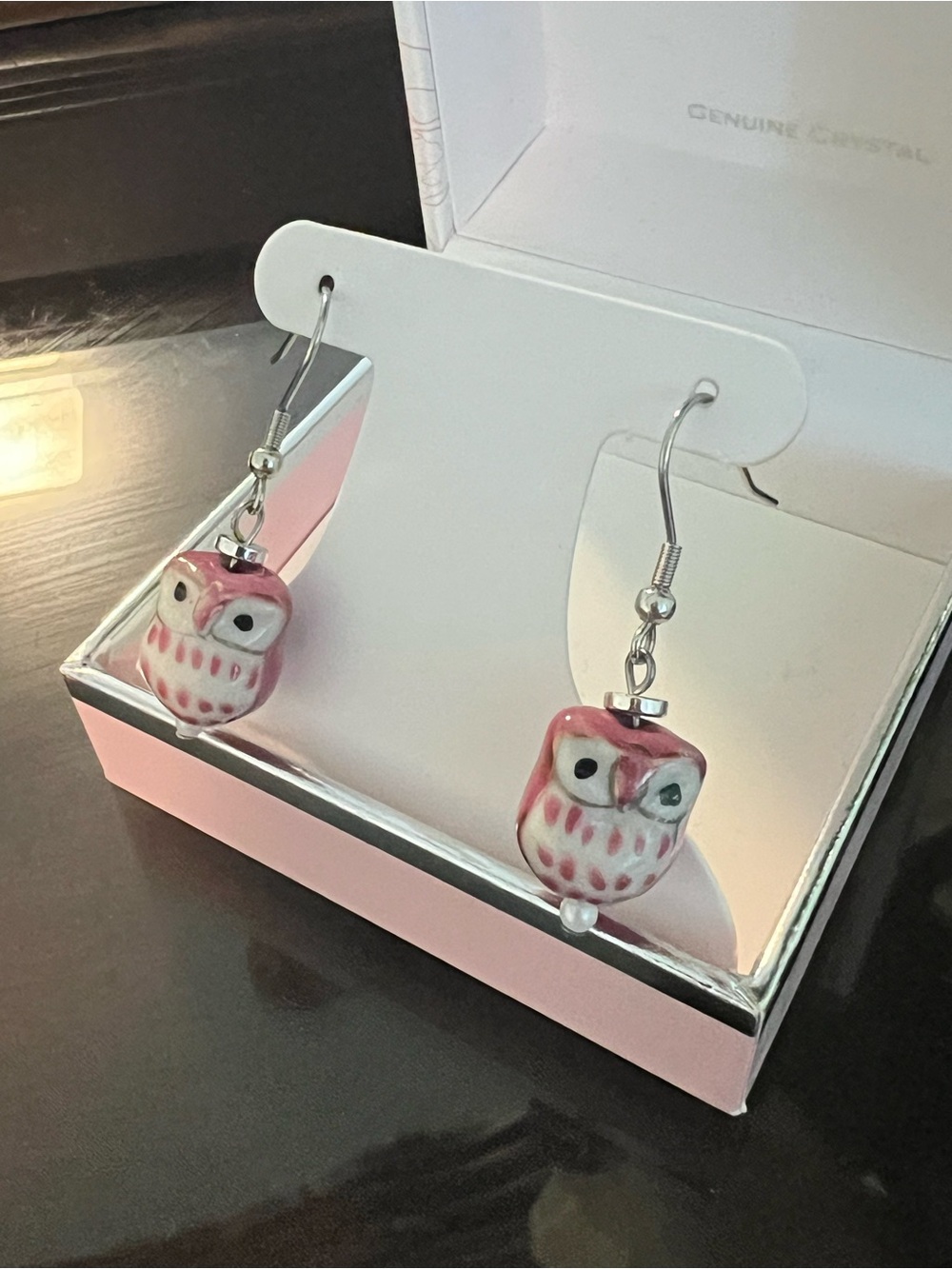 Pink Owl Dangle Earrings for Kids - Cute Ceramic Owl Design